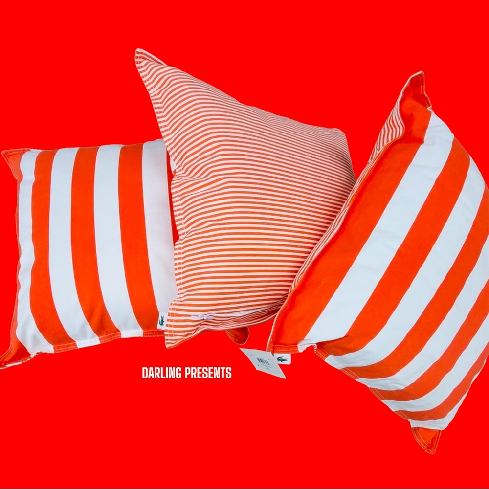 Lacoste Bastia Striped Pillows 2 Pack Color Orange & White Size 16 X 16